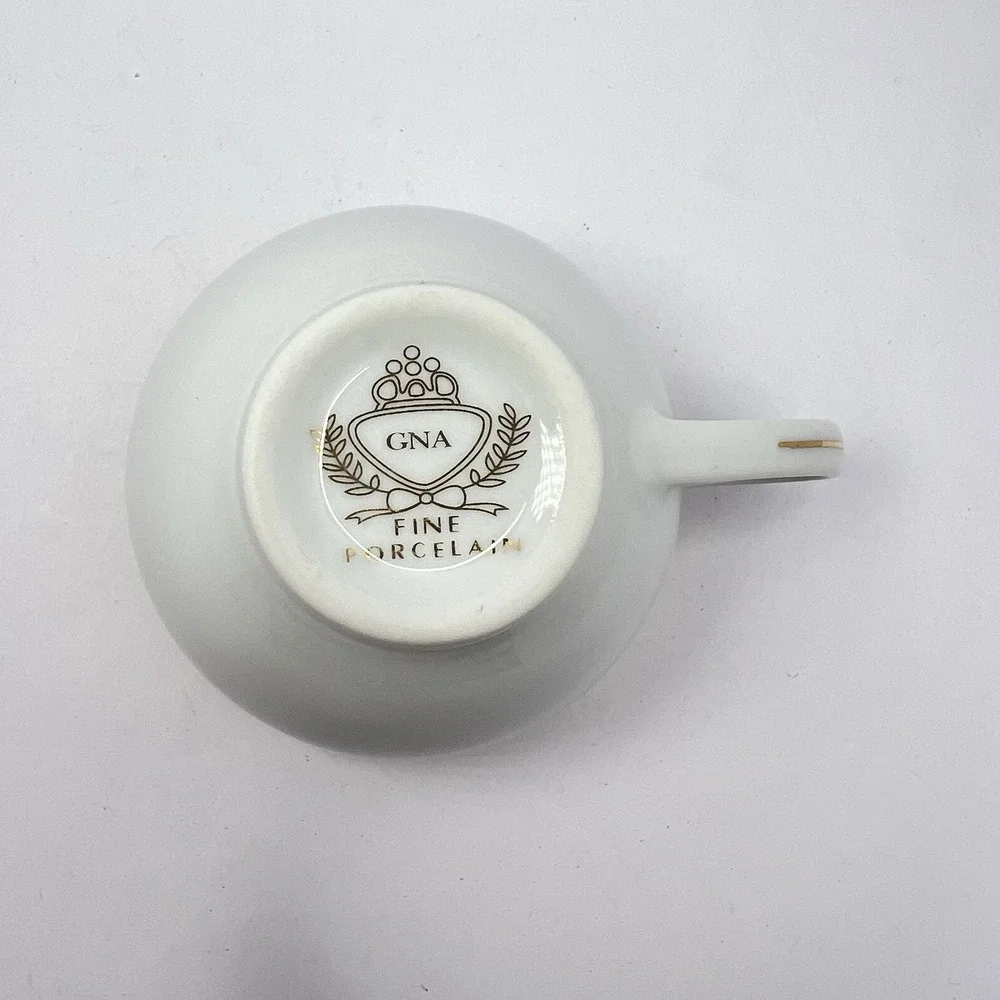 GNA Fine Porcelain Tea Cup Gold Trim with‎ Black and White Mosaic Pattern Italy